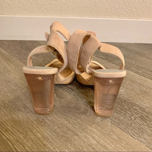 Dolce Vita Peach Nude Genuine Suede Leather Acrylic Clear Lucite Heel Sandals - Picture 9 of 12